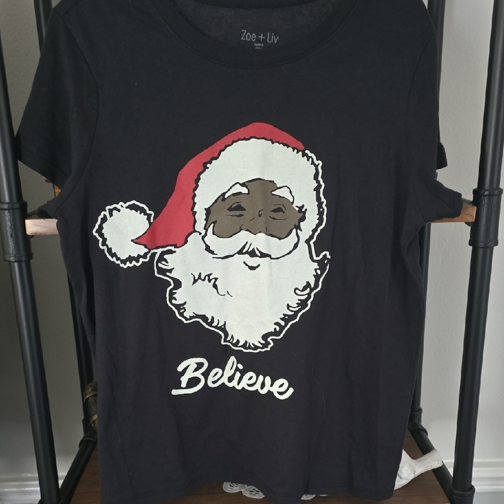 Zoe + Liv Festive Santa Black Tee